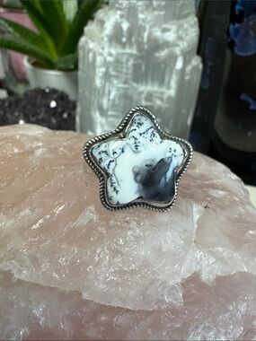 Dendritic Opal Star shaped Sterling Silver  Gemstone Ring  - Size 9